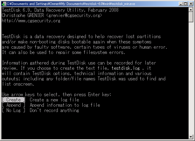 TestDisk - Create log file