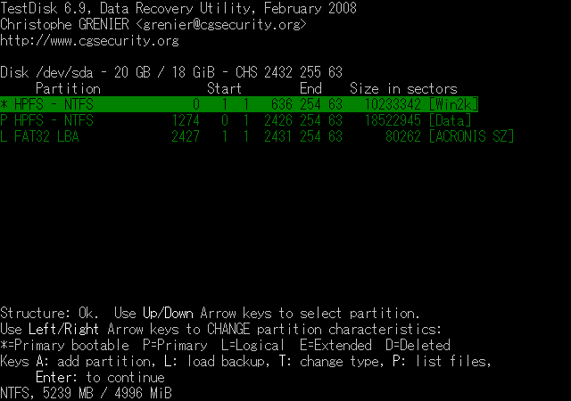 TestDisk - Results of "Quick Search"