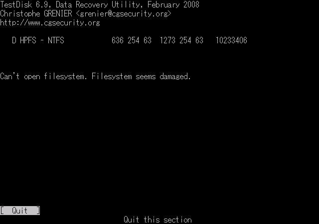 TestDisk - Can't open filesystem